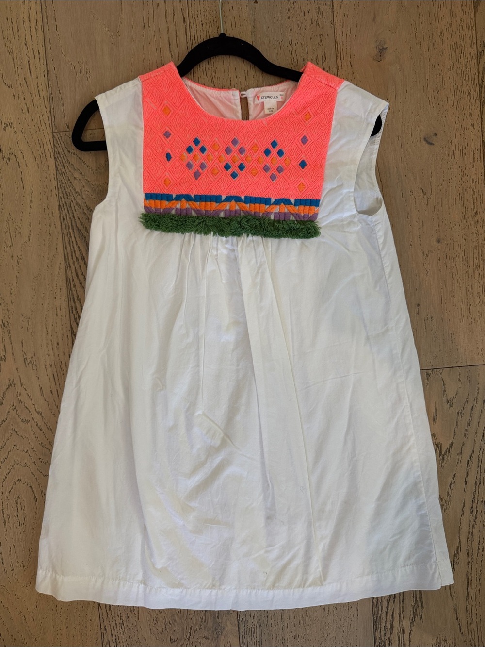 Crewcuts White Sleeveless Dress with Neon Pink Embroidered Yoke